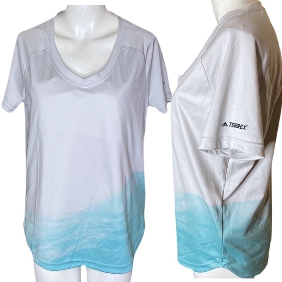 Adidas Terrex Short Sleeve Gun Metal Gray/Blue Ocean Waves Size L - Picture 1 of 7
